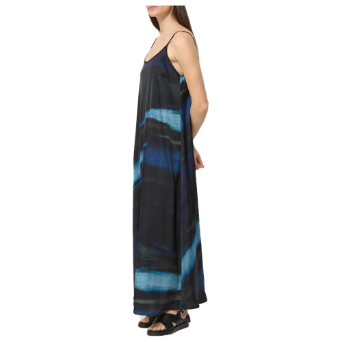 HUMILITY abito svasato stampa blu/azzurro tye&dye BACHIRA-T MADE IN ITALY