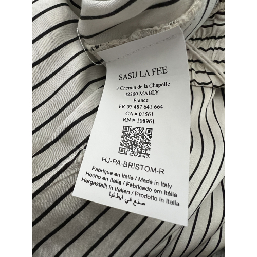 HUMILITY wide women's trousers in cream viscose satin with black stripes BRISTOM-R MADE IN ITALY