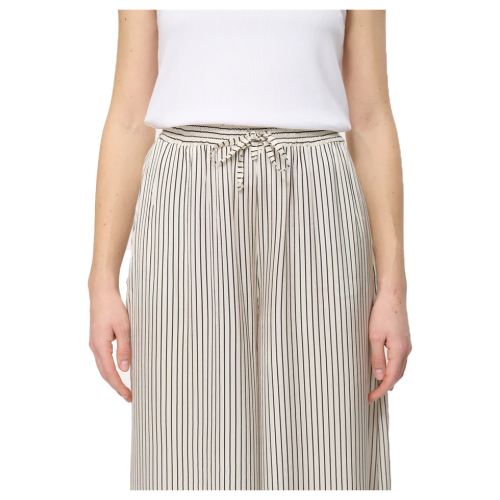 HUMILITY wide women's trousers in cream viscose satin with black stripes BRISTOM-R MADE IN ITALY