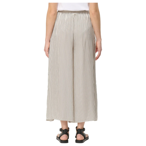 HUMILITY wide women's trousers in cream viscose satin with black stripes BRISTOM-R MADE IN ITALY