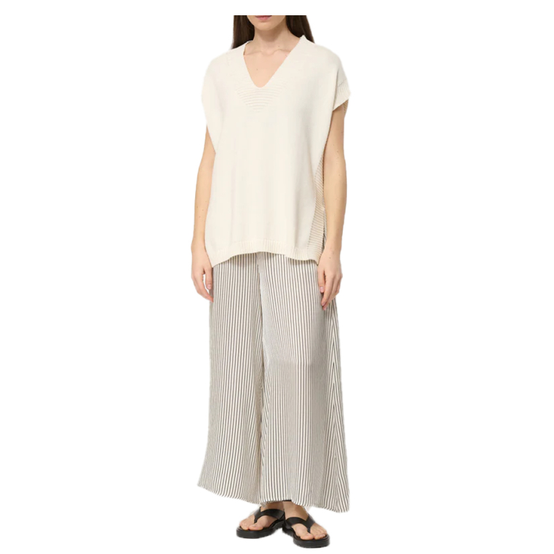 HUMILITY wide women's trousers in cream viscose satin with black stripes BRISTOM-R MADE IN ITALY