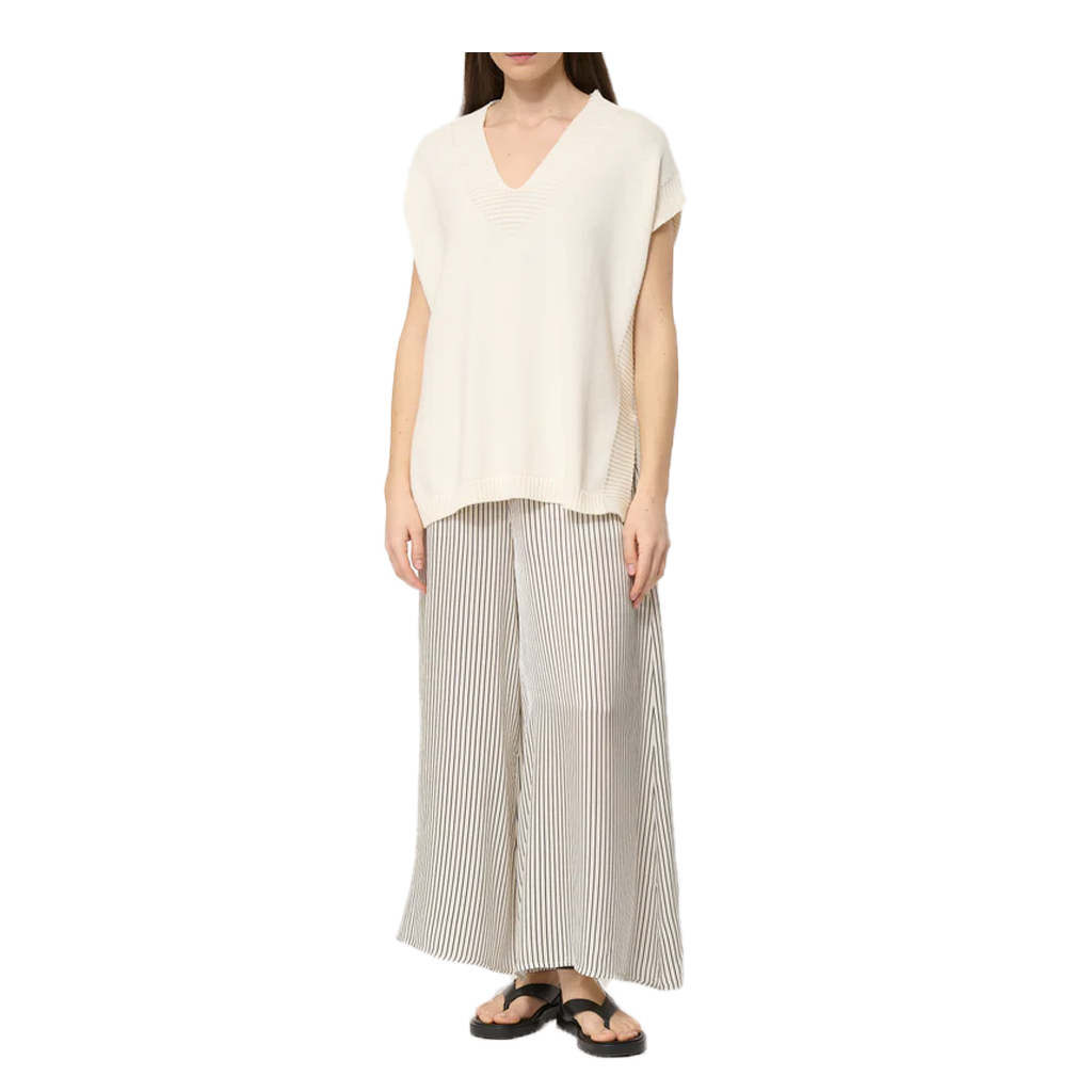 HUMILITY wide women's trousers in cream viscose satin with black stripes BRISTOM-R MADE IN ITALY