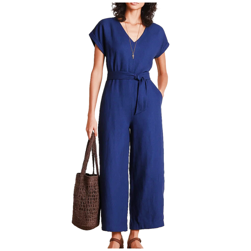 LA FEE MARABOUTEE blue linen jumpsuit DEDONA-L MADE IN ITALY