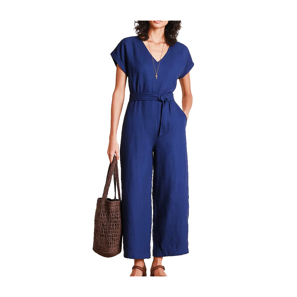 LA FEE MARABOUTEE blue linen jumpsuit DEDONA-L MADE IN ITALY
