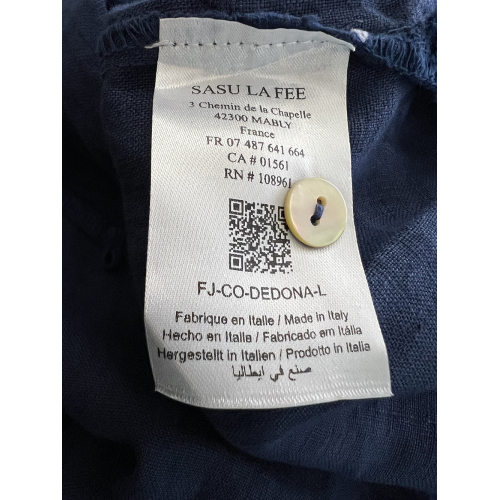 LA FEE MARABOUTEE blue linen jumpsuit DEDONA-L MADE IN ITALY