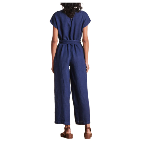 LA FEE MARABOUTEE blue linen jumpsuit DEDONA-L MADE IN ITALY