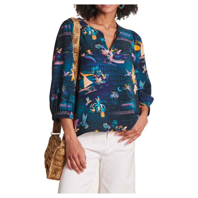 LA FEE MARABOUTEE blouse women's patterned petrol multicolor VIJA-C MADE IN ITALY