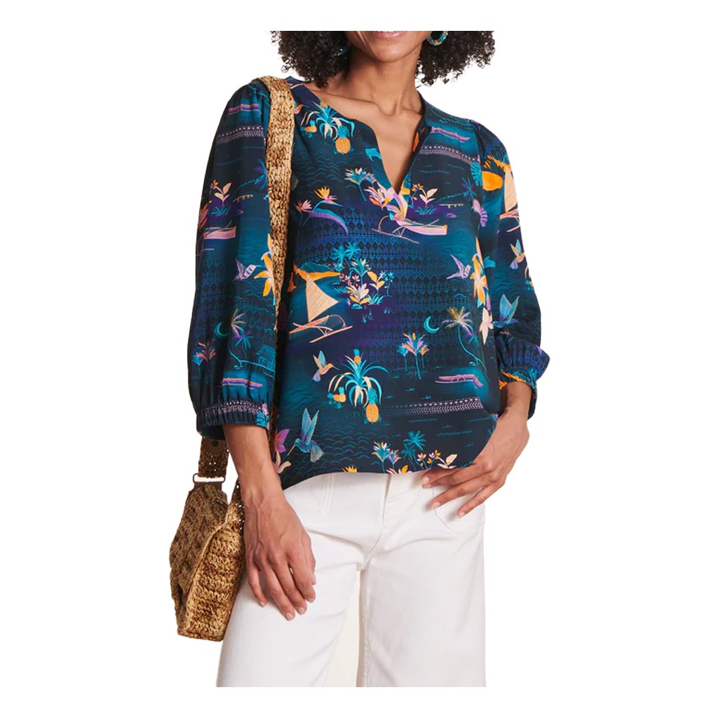 LA FEE MARABOUTEE blouse women's patterned petrol multicolor VIJA-C MADE IN ITALY