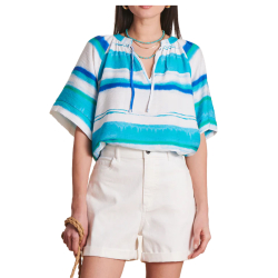 LA FEE MARABOUTEE blusa donna a scatola fantasia righe blu/azzurro DIOSMA-B MADE IN ITALY