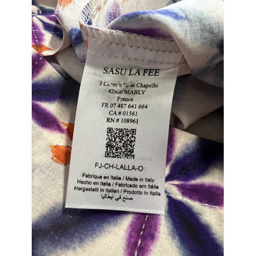 LA FEE MARABOUTEE camicia donna  cotone fantasia blu/viola/arancio LALLA-O MADE IN ITALY