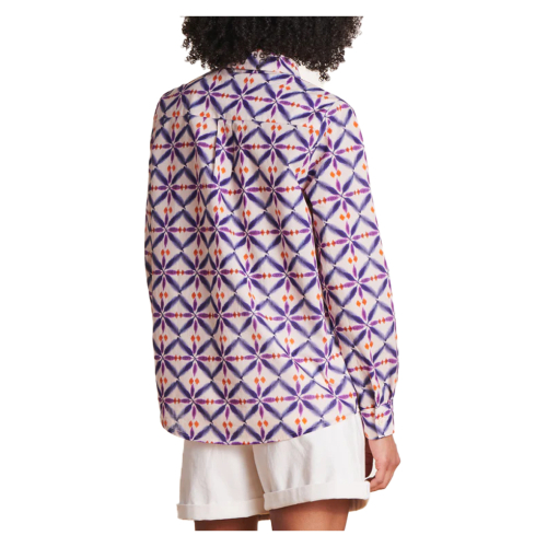 LA FEE MARABOUTEE camicia donna  cotone fantasia blu/viola/arancio LALLA-O MADE IN ITALY