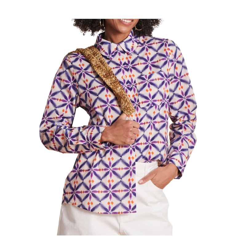 LA FEE MARABOUTEE camicia donna  cotone fantasia blu/viola/arancio LALLA-O MADE IN ITALY