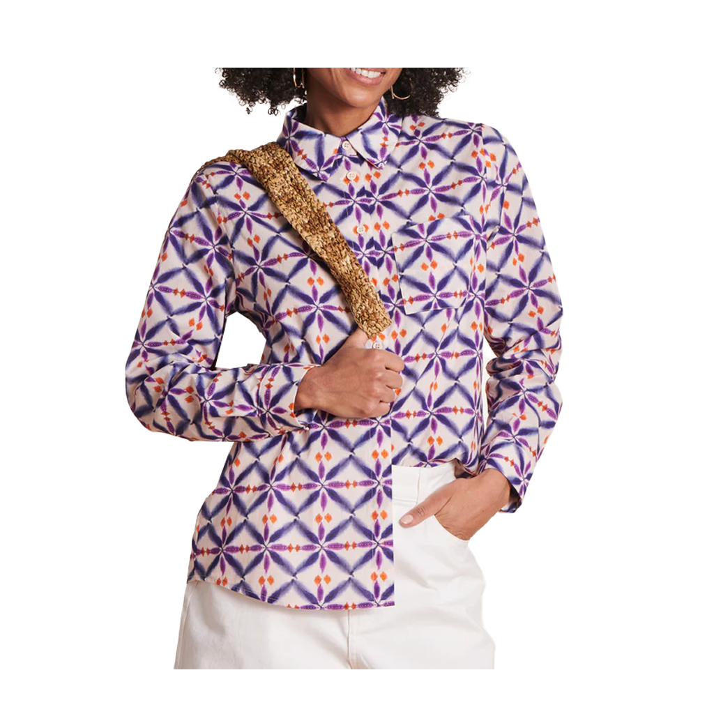 LA FEE MARABOUTEE camicia donna cotone fantasia blu/viola/arancio LALLA-O MADE IN ITALY LA FEE MARABOUTEE camicia donna cotone fantasia blu/viola/arancio LALLA-O MADE IN ITALY