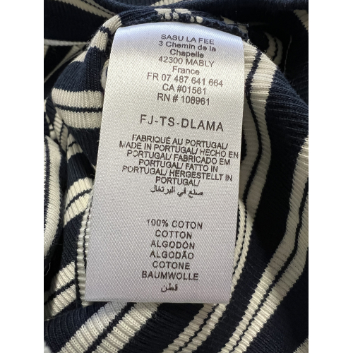 LA FEE MARABOUTEE t-shirt donna slim righe ecru/blu DLAMA 100% cotone ecologico