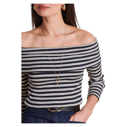 LA FEE MARABOUTEE t-shirt donna slim righe ecru/blu DLAMA 100% cotone ecologico