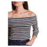 LA FEE MARABOUTEE t-shirt donna slim righe ecru/blu DLAMA 100% cotone ecologico