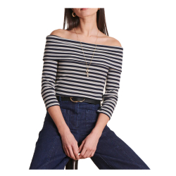 LA FEE MARABOUTEE t-shirt donna slim righe ecru/blu DLAMA 100% cotone ecologico