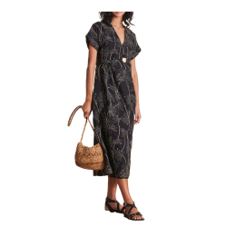 LA FEE MARABOUTEE abito lungo cotone nero ricamato ecru DARLING-E MADE IN ITALY