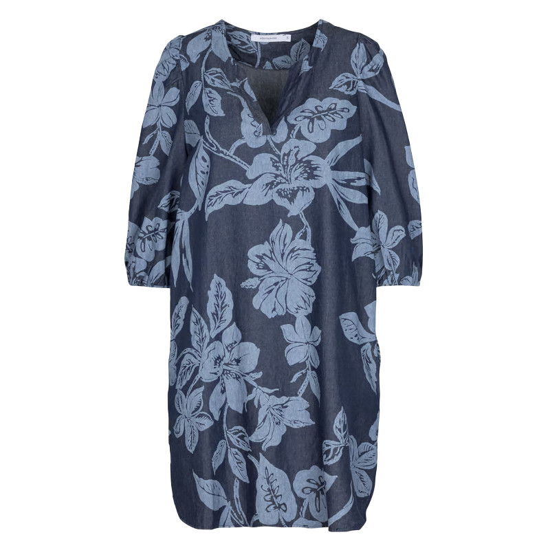 LA FEE MARABOUTEE abito donna denim leggero stampa floreale chiara VAIANA-J MADE IN ITALY