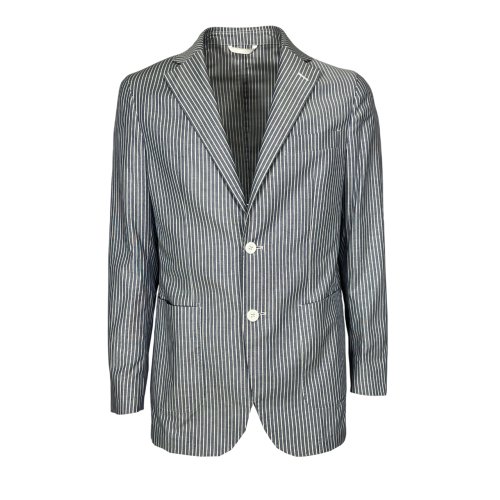 LUIGI BIANCHI unlined jacket men blue / white striped 100% cotton