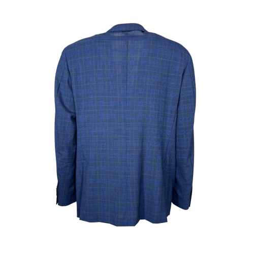 LUIGI BIANCHI men's unlined jacket cool wool Prince of Wales light blue 2470/3 32851/3
