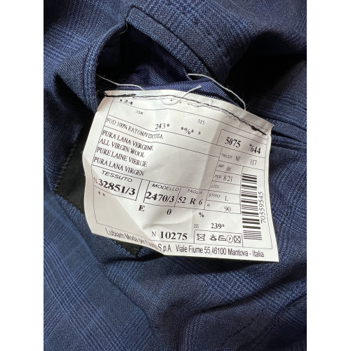 LUIGI BIANCHI men's unlined jacket cool wool Prince of Wales light blue 2470/3 32851/3