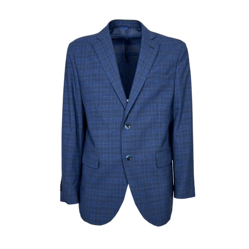 LUIGI BIANCHI men's unlined jacket cool wool Prince of Wales light blue 2470/3 32851/3