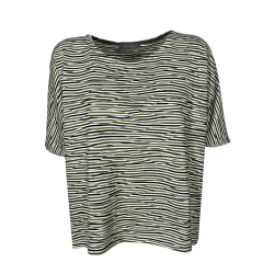 NEIRAMI t-shirt donna a scatola righe burro/militare/nero B110SH MADE IN ITALY