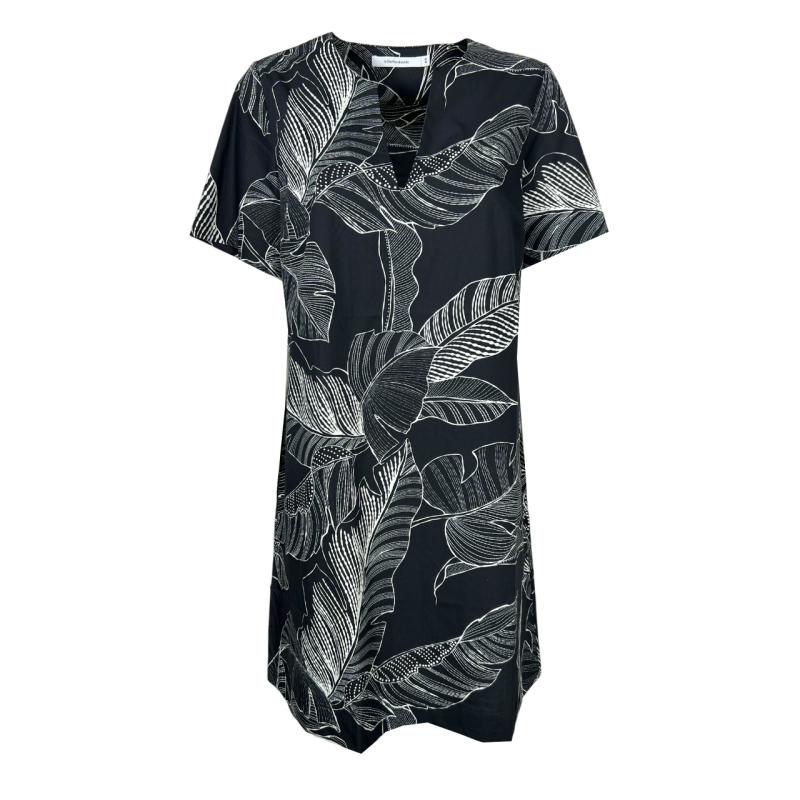 LA FEE MARABOUTEE black/white leaf pattern dress POMPEI-F MADE IN ITALY