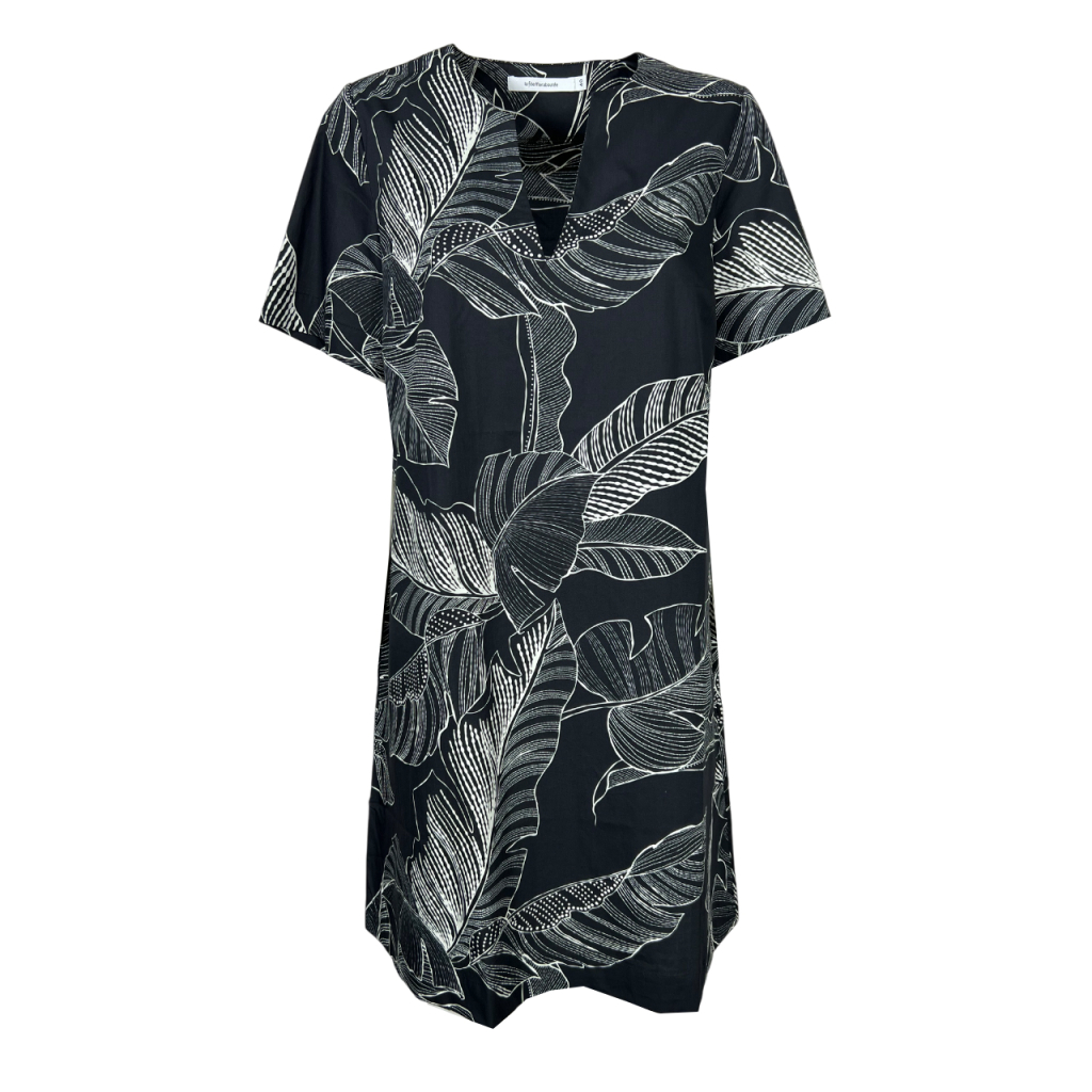 LA FEE MARABOUTEE black/white leaf pattern dress POMPEI-F MADE IN ITALY