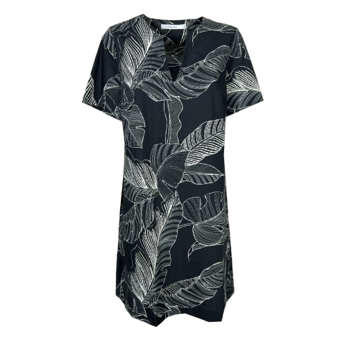 LA FEE MARABOUTEE black/white leaf pattern dress POMPEI-F MADE IN ITALY
