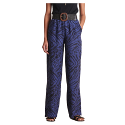LA FEE MARABOUTEE pantalone lino blu stampa animalier nera PACOA-W  MADE IN ITALY