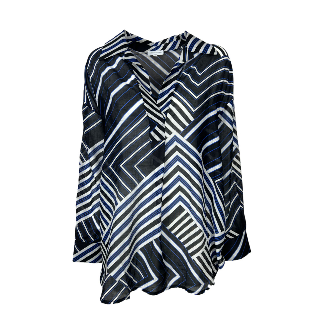 LA FEE MARABOUTEE maxi blouse geometric pattern black/bluette ZAIMA-B MADE IN ITALY