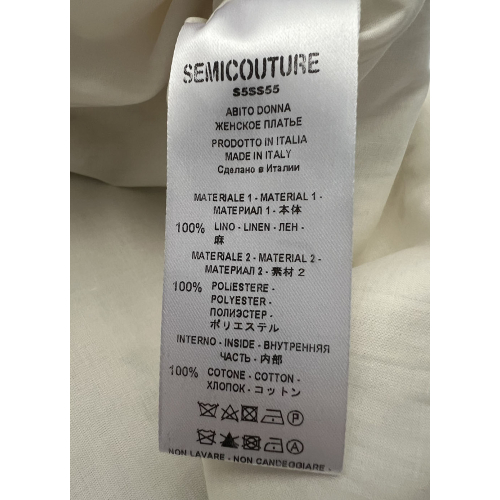 SEMICOUTURE ecru linen dress floral print A-line S5SS55 SALVADORA MADE IN ITALY