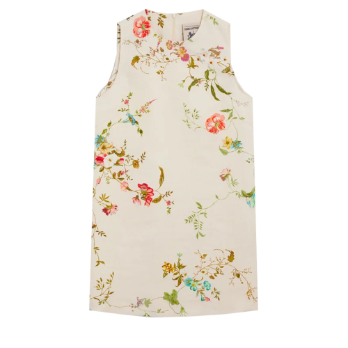 SEMICOUTURE ecru linen dress floral print A-line S5SS55 SALVADORA MADE IN ITALY