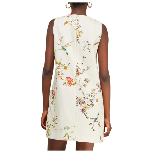 SEMICOUTURE ecru linen dress floral print A-line S5SS55 SALVADORA MADE IN ITALY