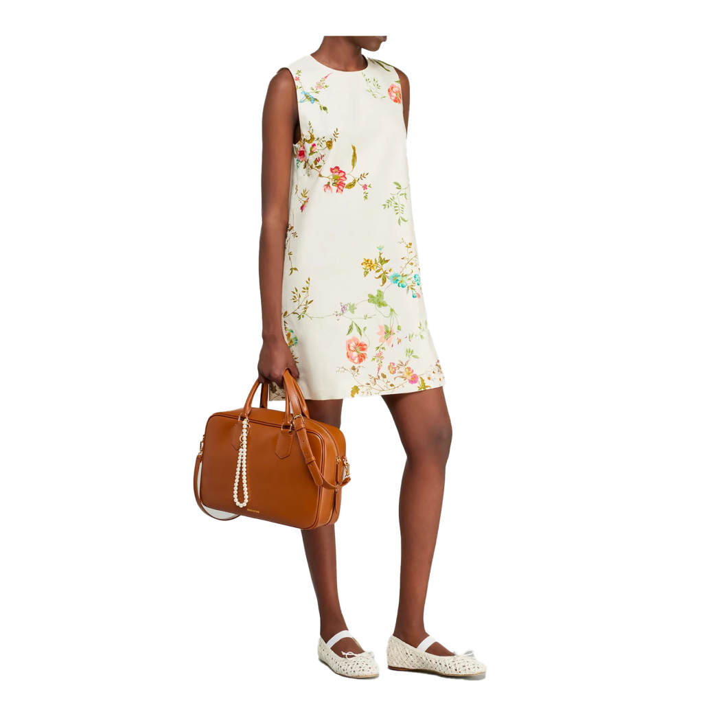 SEMICOUTURE ecru linen dress floral print A-line S5SS55 SALVADORA MADE IN ITALY