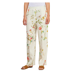 SEMICOUTURE pantalone largo lino ecrù stampa floreale S5SS61 MARGERET MADE IN ITALY