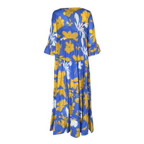 030 women's dress voile cotton light blue mustard/white flower pattern NICE FA1 MADE IN ITALY