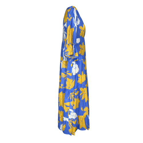 030 women's dress voile cotton light blue mustard/white flower pattern NICE FA1 MADE IN ITALY