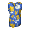 030 top donna voile cotone azzurro a fiori senape/bianco MADE IN ITALY