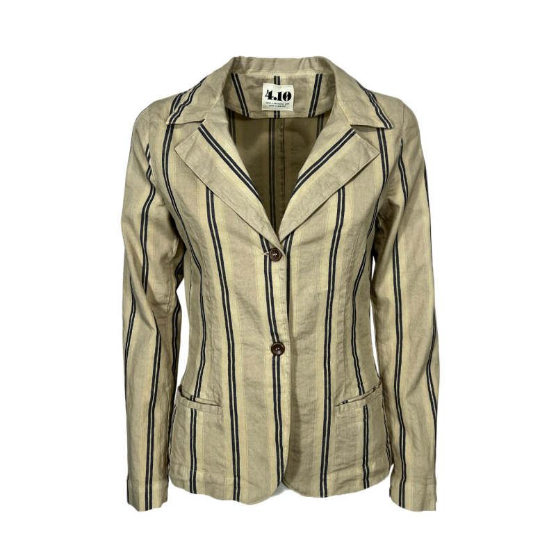 4.10 by BottegaChilometriZero giacca donna slim beige righe nero DD25265 MADE IN ITALY