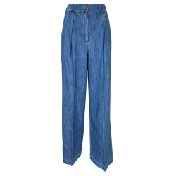 4.10 by BottegaChilometriZero pantalone donna palazzo chambray leggero denim chiaro DD24663 MADE IN ITALY