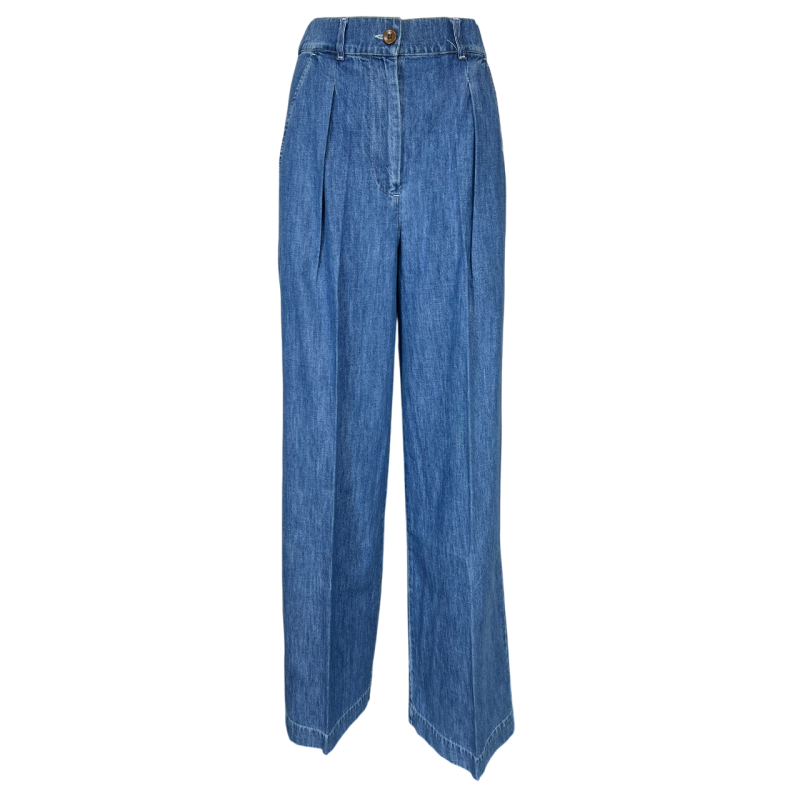 4.10 by BottegaChilometriZero pantalone donna palazzo chambray leggero denim chiaro DD24663 MADE IN ITALY