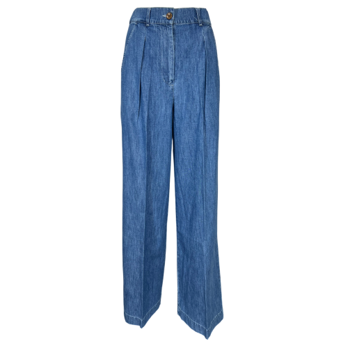 4.10 by BottegaChilometriZero pantalone donna palazzo chambray leggero denim chiaro DD24663 MADE IN ITALY