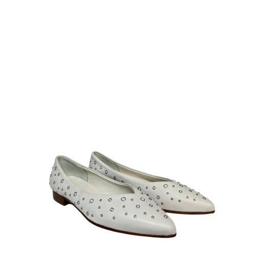 UPPER CLASS ballerina pelle bianca con borchie argento a punta 4101 MADE IN ITALY