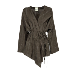 OPIFICIO NEIRAMI giacca camicia donna sfoderata marrone gessato ecrù OC24F0 MADE IN ITALY