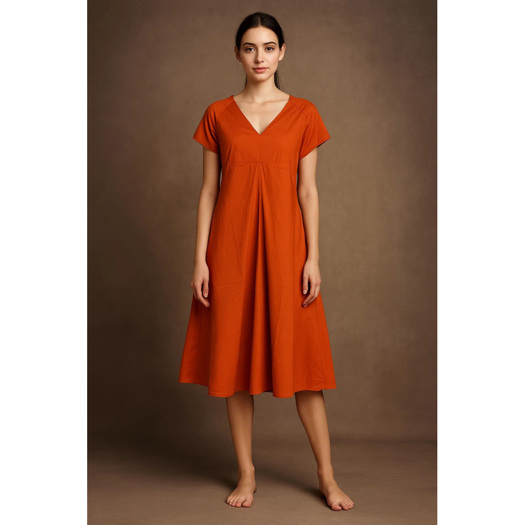 TREBARRABI women's orange cotton flared dress ANITA POP MADE IN ITALY