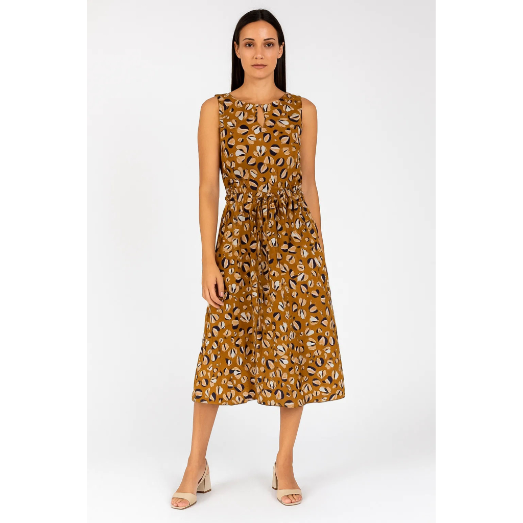 ETiCi women's sleeveless dress in honey/blue pattern, item A2/3670/06, MADE IN ITALY