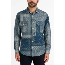 WHITE SAND camicia over  fantasia blu patchwork SU20 294 MADE IN ITALY